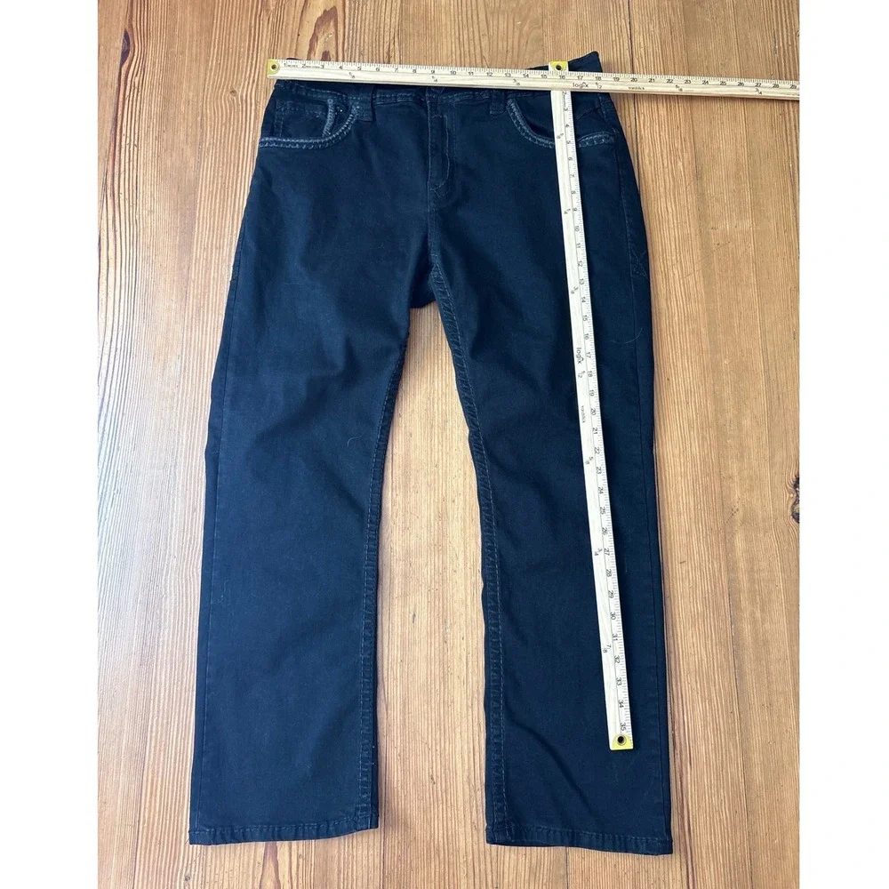Montero Jeans Mens Black Embroidered Pocket‎ Straight Leg Denim SIZE 38/30
